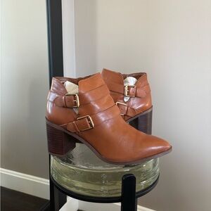 Franco Sarto Cognac Leather Ankle Booties with Side Zipper